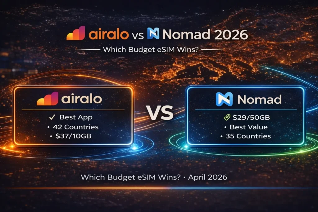 airalo vs nomad 2026 europe esim budget comparison pricing app coverage
