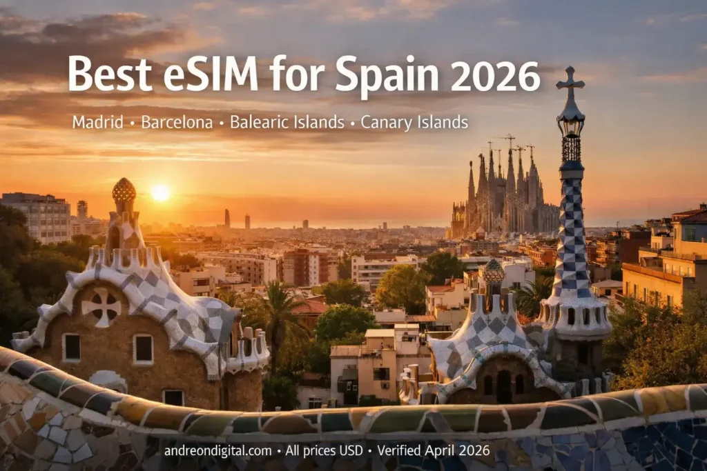 best esim for spain 2026 barcelona skyline park guell view