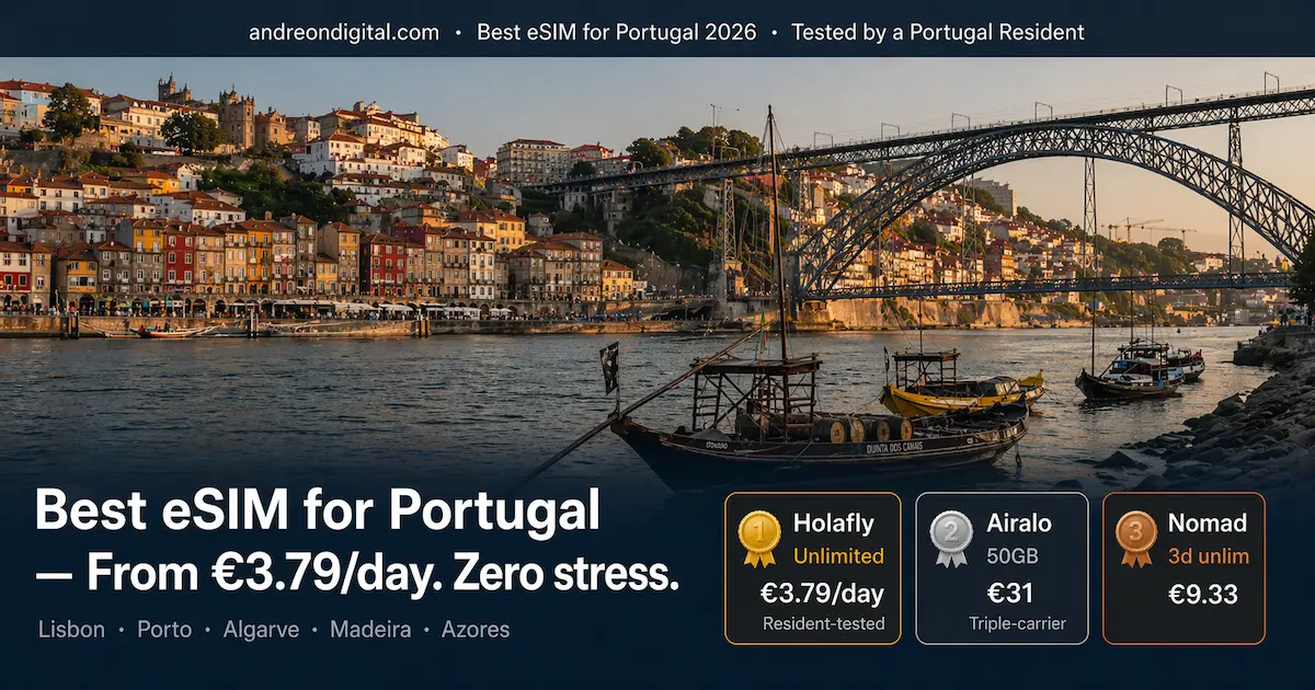 best esim for portugal 2026 prices holafly airalo nomad unlimited data coverage lisbon porto algarve madeira azores