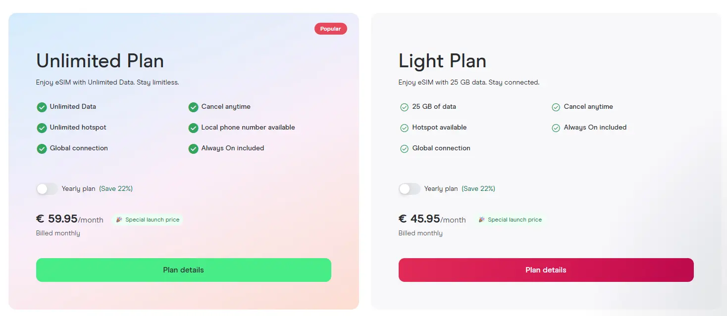 Holafly Europe eSIM Holafly app showing unlimited data plan and pricing