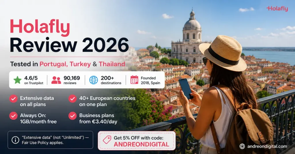 Holafly Review 2026 tested in Portugal Turkey and Thailand with extensive data Europe eSIM plans 40 plus countries Always On feature and business plans