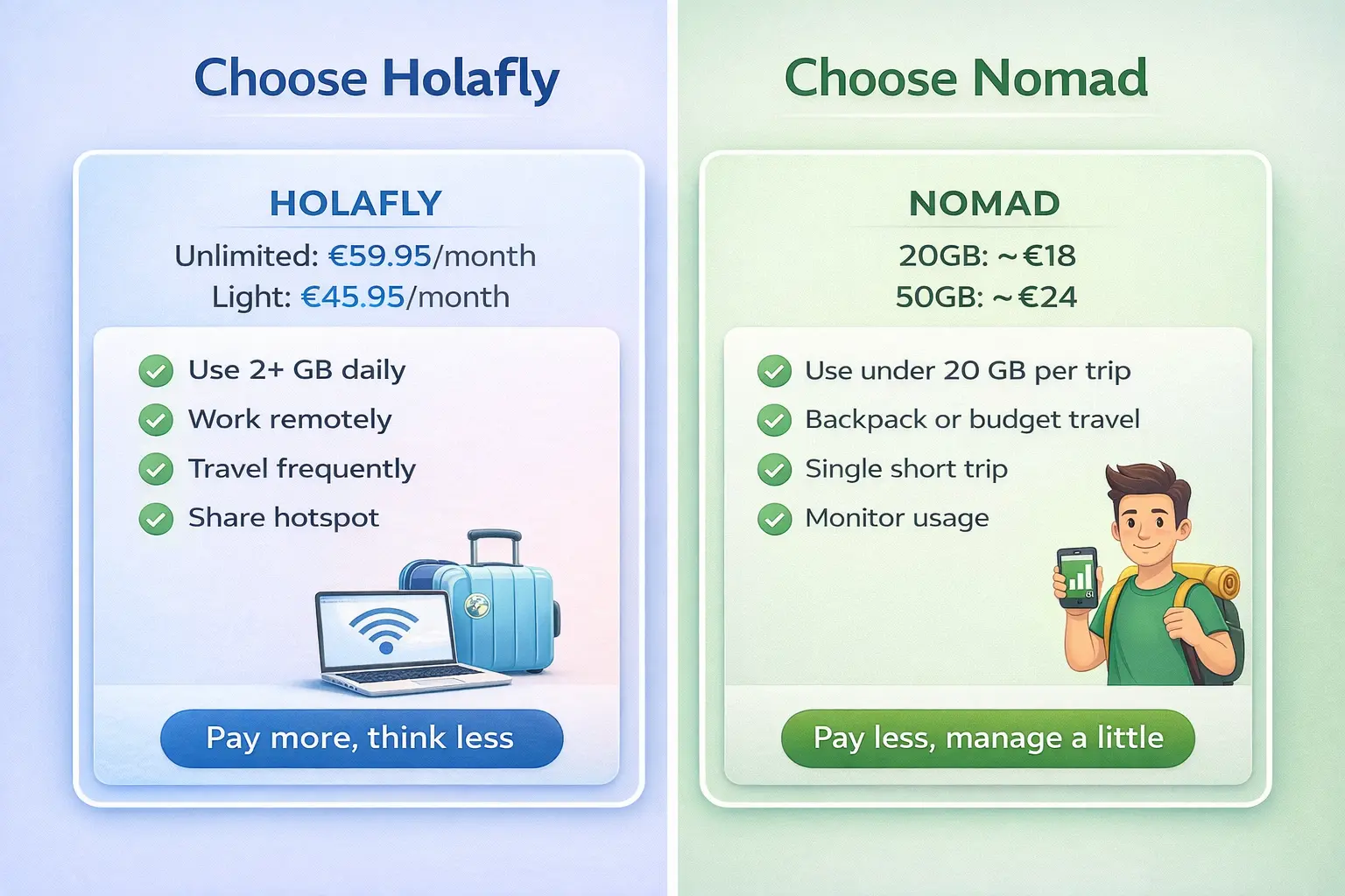 Choose Holafly or Nomad eSIM based on traveler type