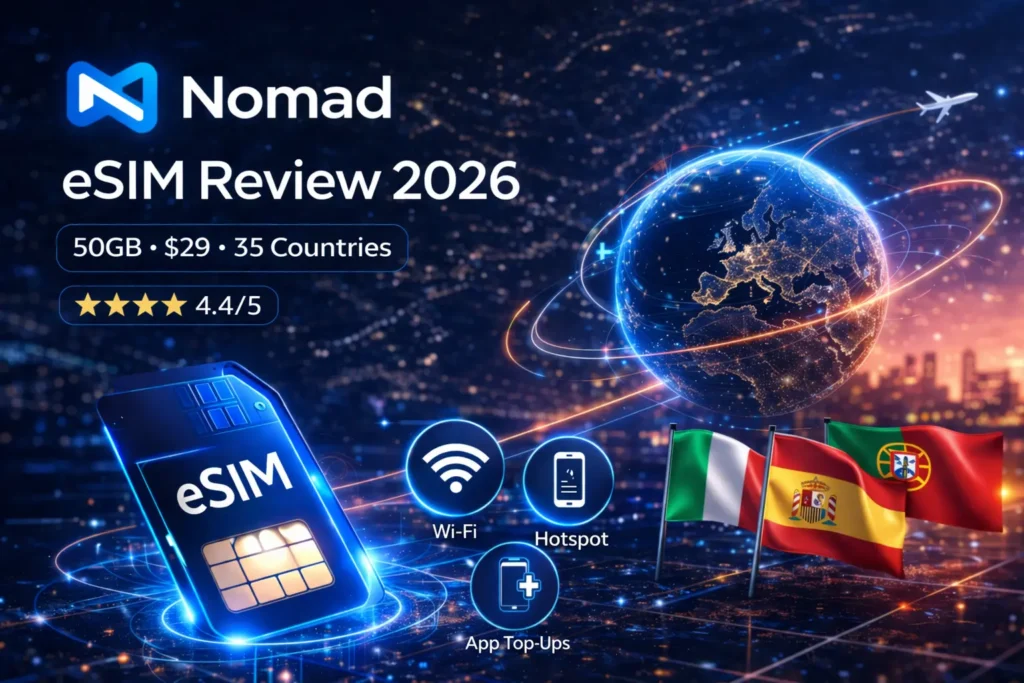 nomad esim review 2026 global coverage europe plans wifi hotspot app top ups