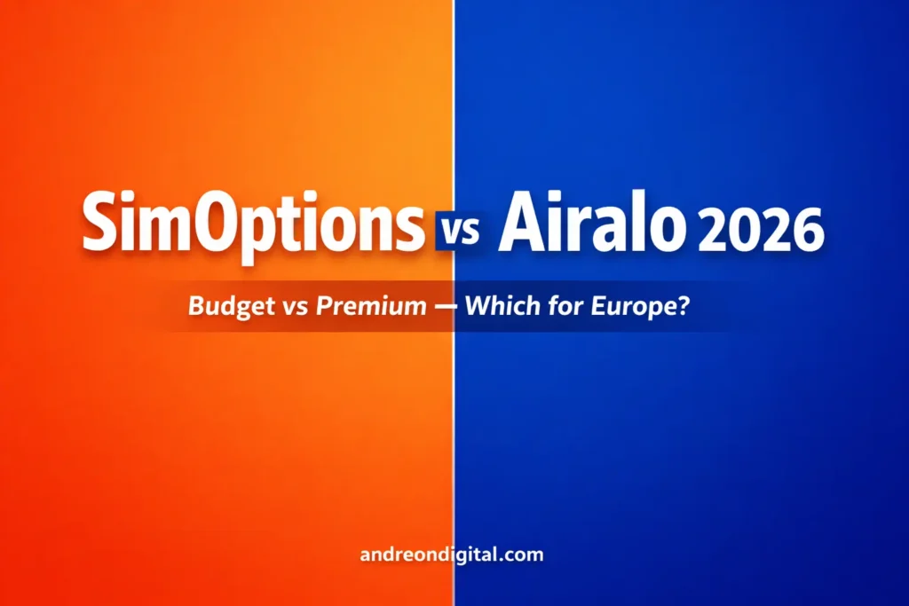 SimOptions vs Airalo comparison budget vs premium eSIM Europe 2026
