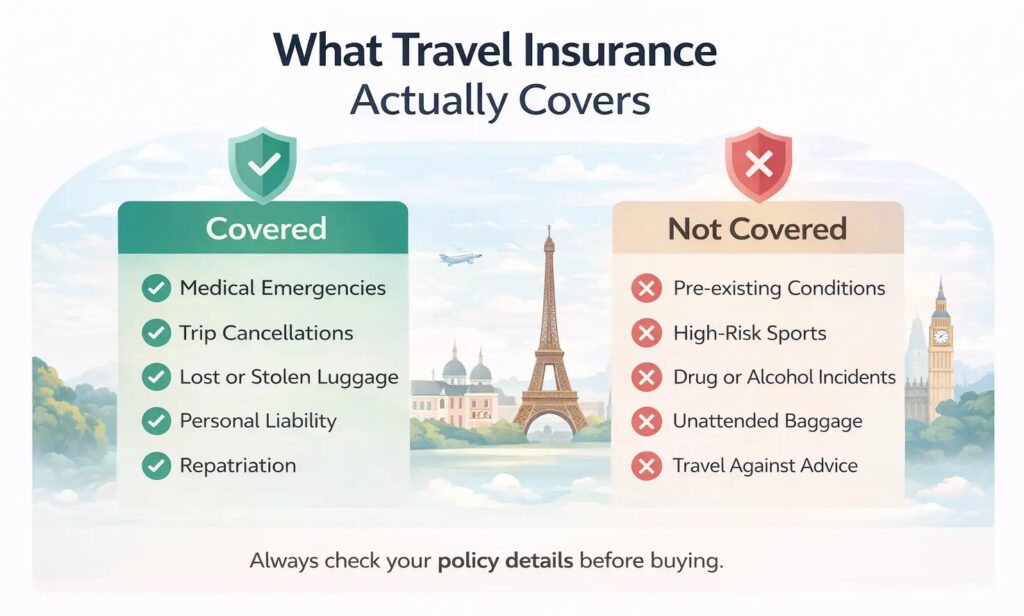 Insurance Coverage Chart Chart showing what travel insurance covers in Europe