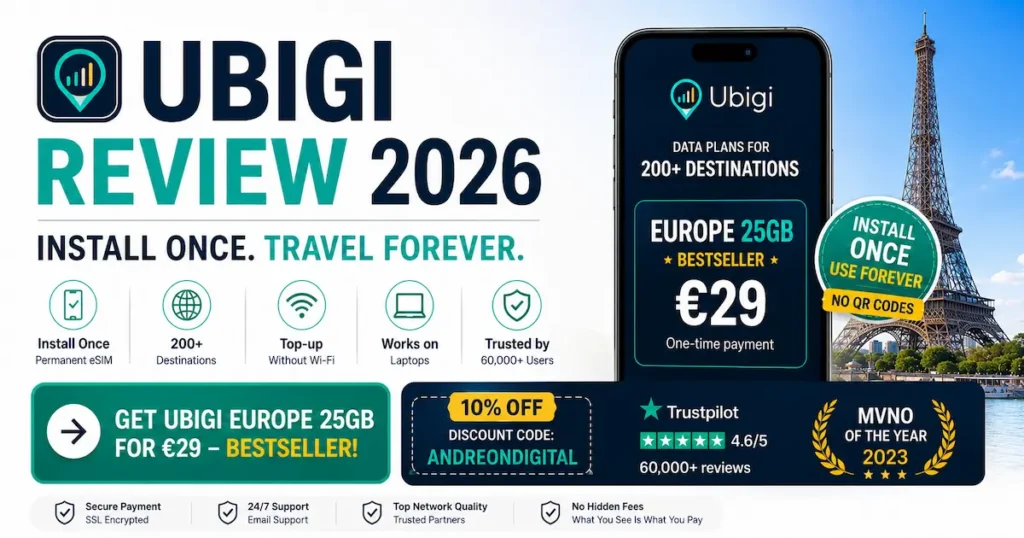ubigi review 2026 install once travel forever europe 25gb bestseller esim trusted by 60000 users transatel ntt group