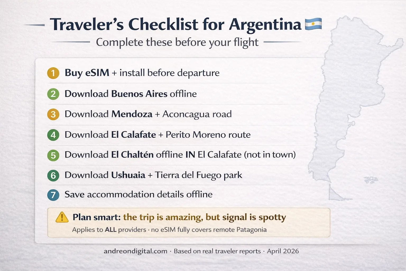 argentina esim travel checklist offline maps buenos aires mendoza patagonia tips 2026