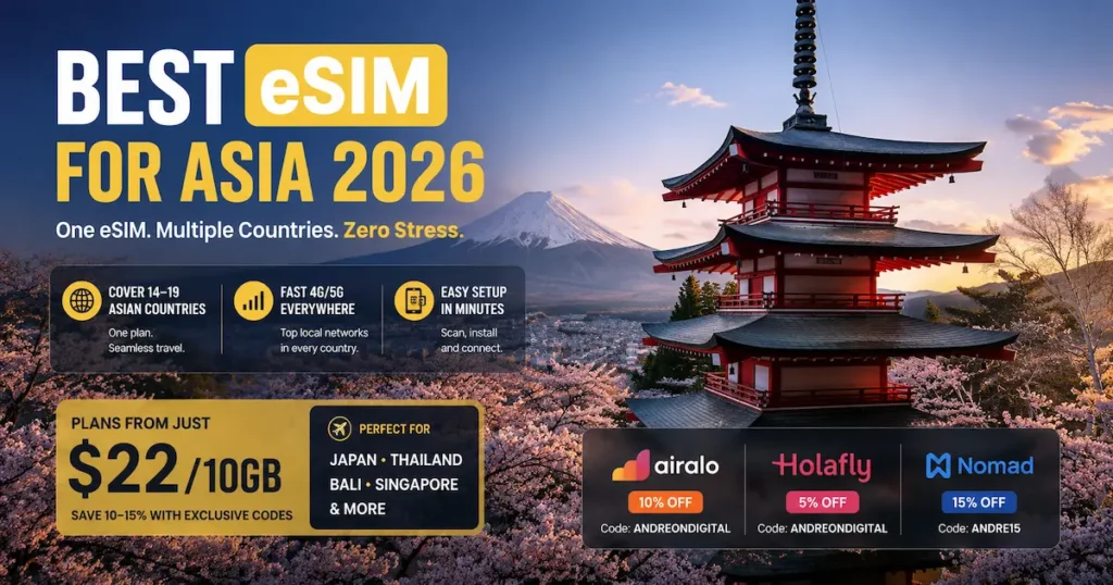 best esim for asia 2026 regional esim japan thailand bali singapore unlimited data travel comparison airalo holafly nomad