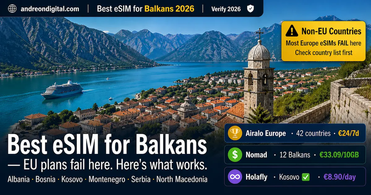 Best eSIM for Balkans 2026 showing why EU eSIM plans fail in non EU countries like Albania Bosnia Kosovo Montenegro Serbia and North Macedonia