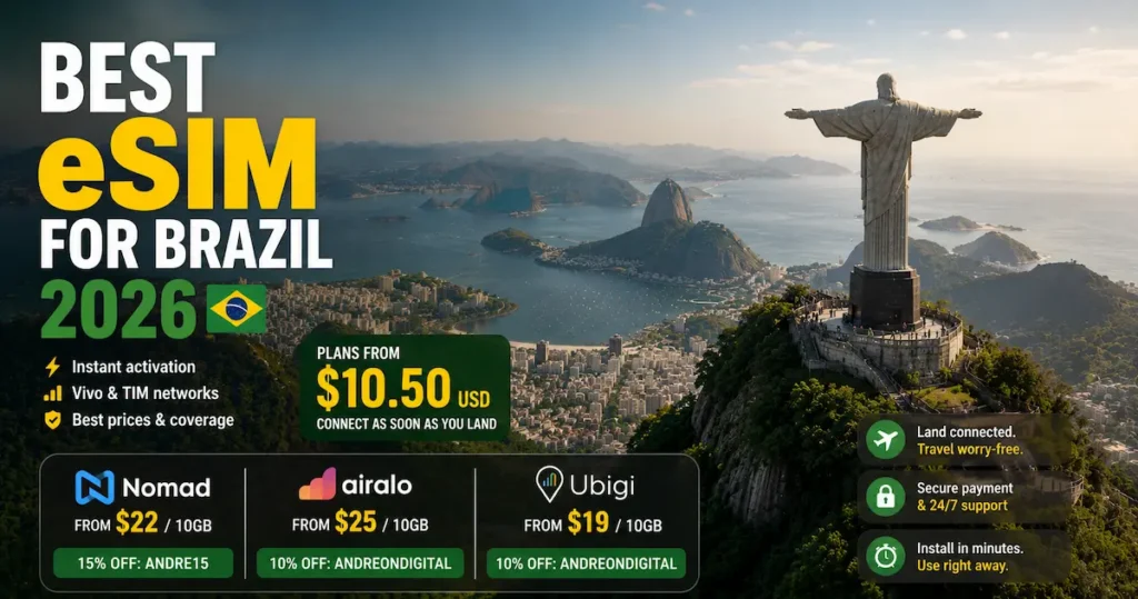 best esim for brazil 2026 nomad airalo ubigi rio de janeiro vivo tim networks plans from 10 usd