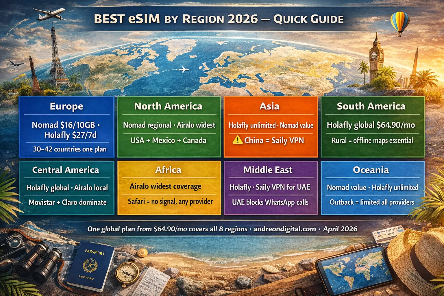 best esim by region 2026 europe asia america africa comparison global travel esim guide