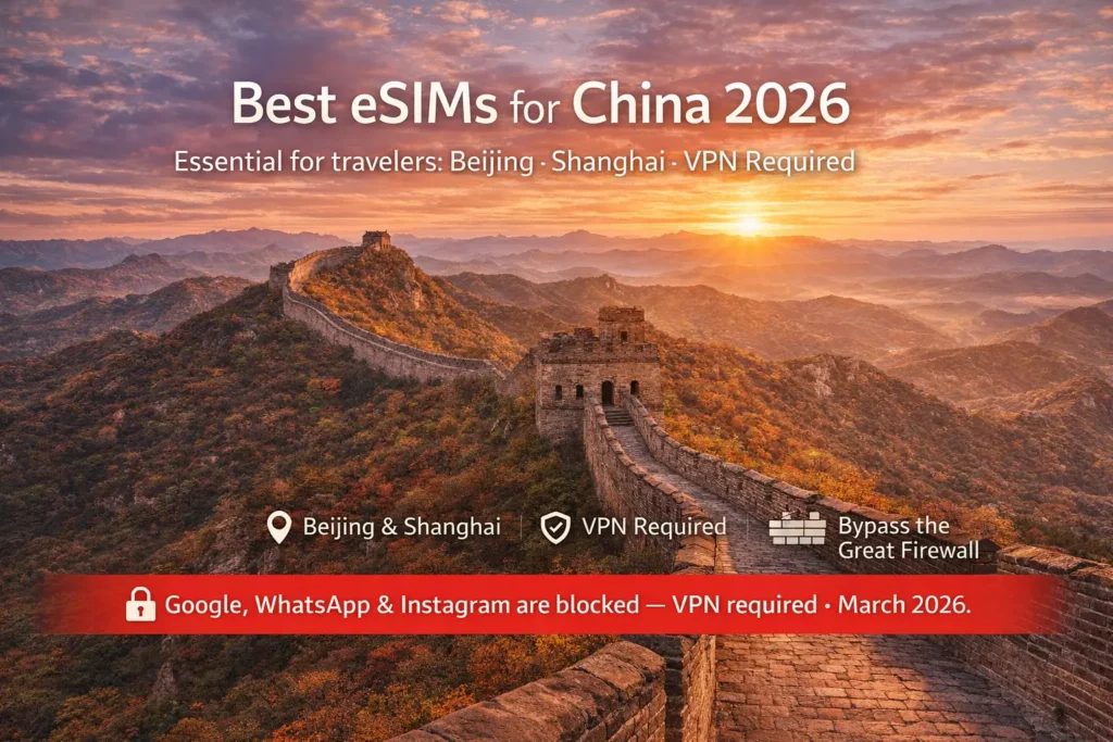 best esim china 2026 beijing shanghai great firewall vpn saily airalo holafly nordvpn blocked apps