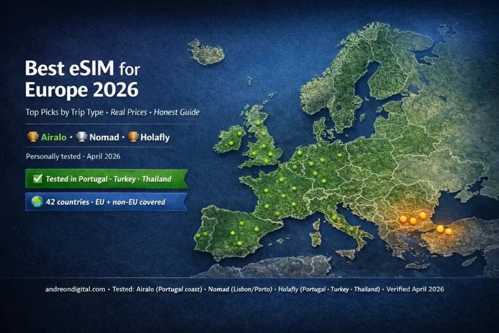 best esim for europe 2026 comparison airalo nomad holafly europe coverage map
