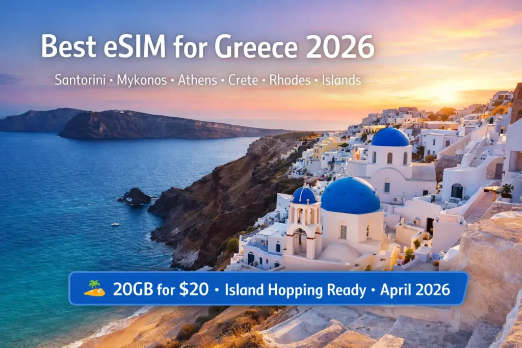 Best eSIM for Greece 2026 Santorini island view travel eSIM guide Greece islands internet coverage