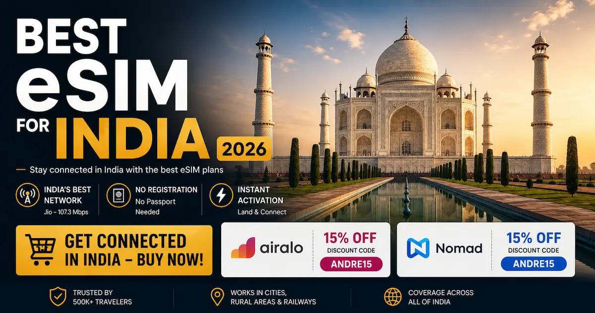 best esim for india 2026 airalo nomad jio network no registration taj mahal travel esim