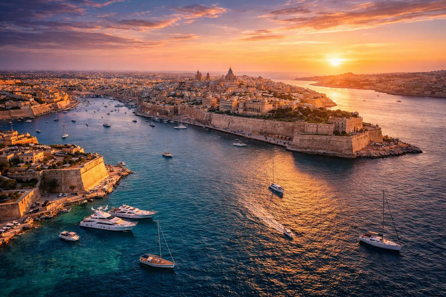 best eSIM for Malta 2026 Valletta Grand Harbour sunset boats city view