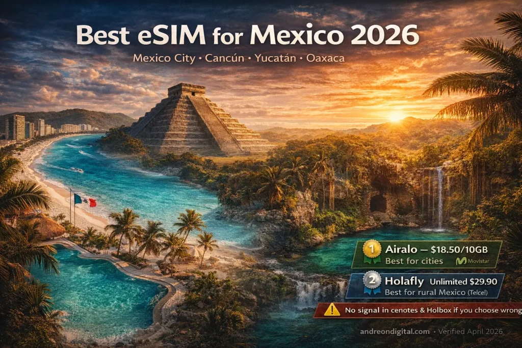 Mexico eSIM coverage comparison showing where signal fails outside cities like cenotes and Holbox island