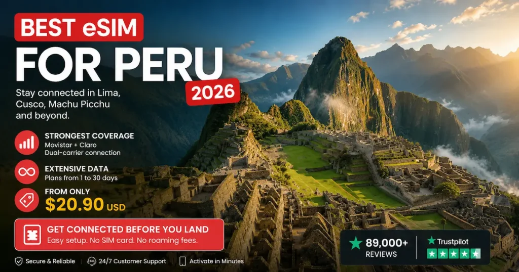 best esim peru 2026 machu picchu cusco lima sacred valley holafly nomad airalo claro movistar entel coverage travel guide