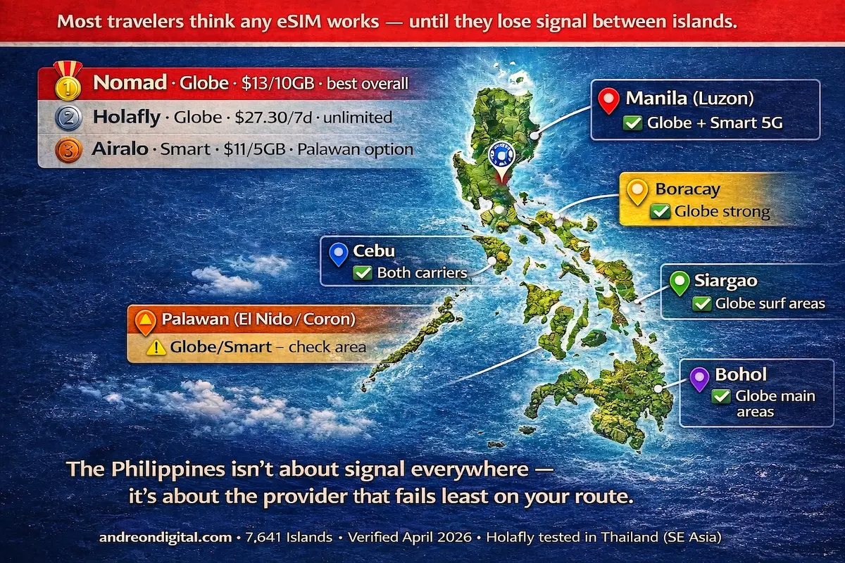 best esim philippines 2026 coverage map globe vs smart manila boracay palawan siargao cebu bohol