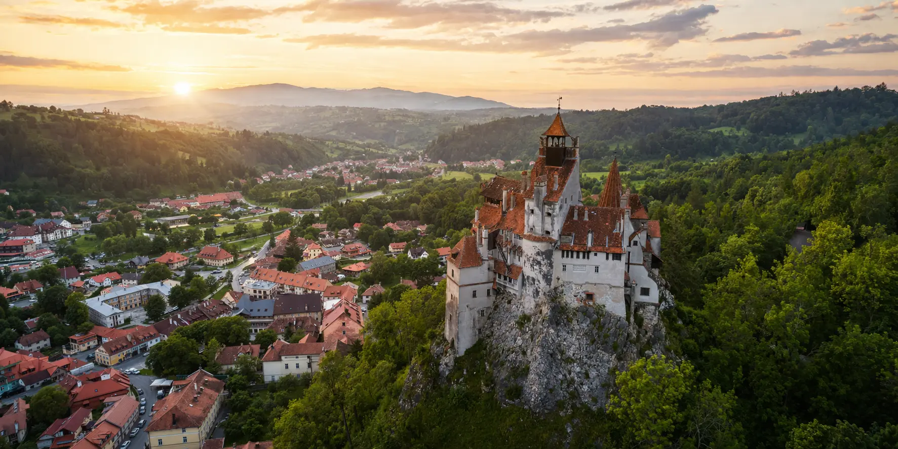 Bran Castle in Transylvania Romania at sunset — best eSIM for Romania 2026 travel coverage guide