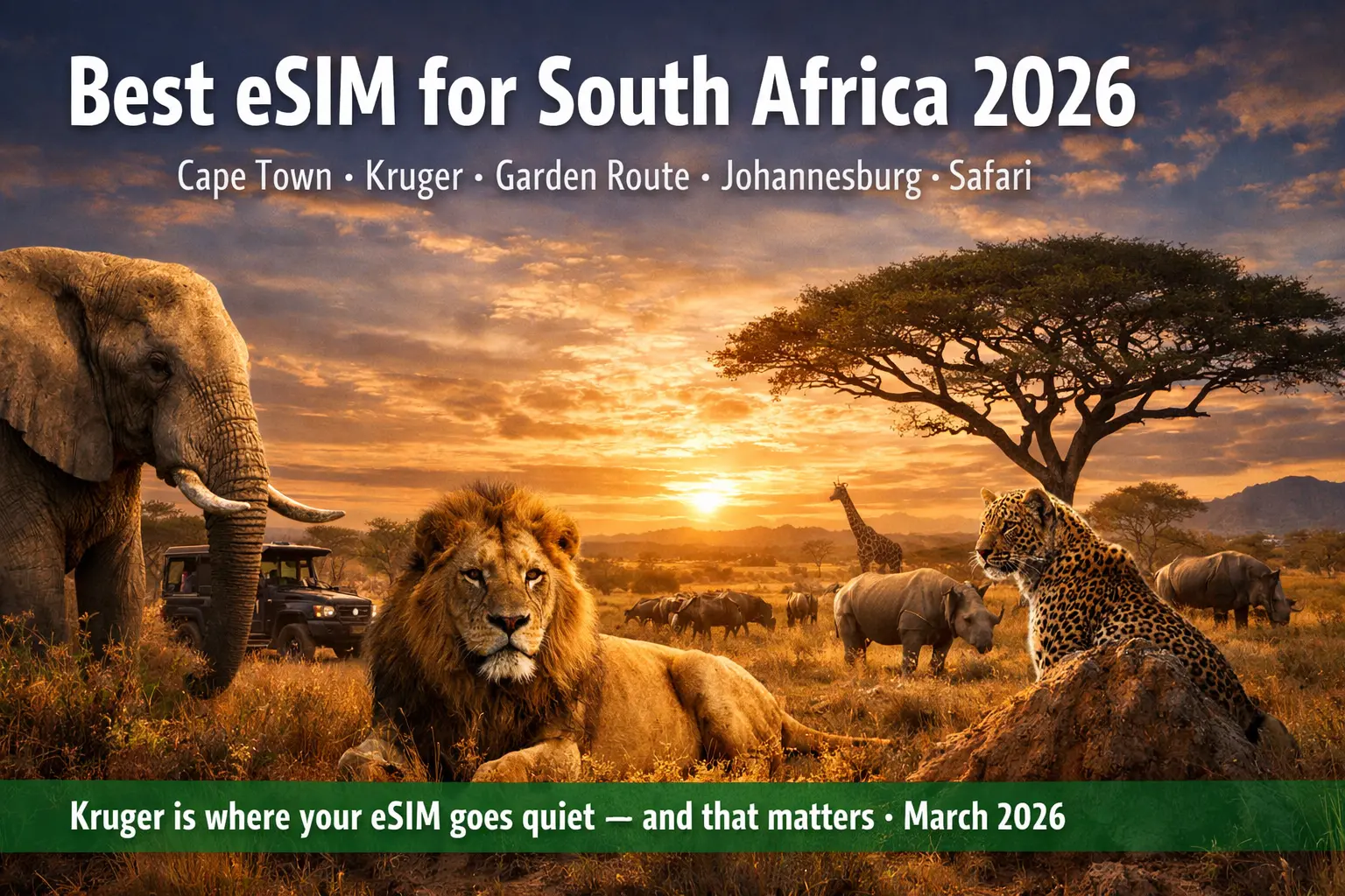 Best eSIM for South Africa 2026 safari scene with Kruger wildlife coverage and travel connectivity comparison