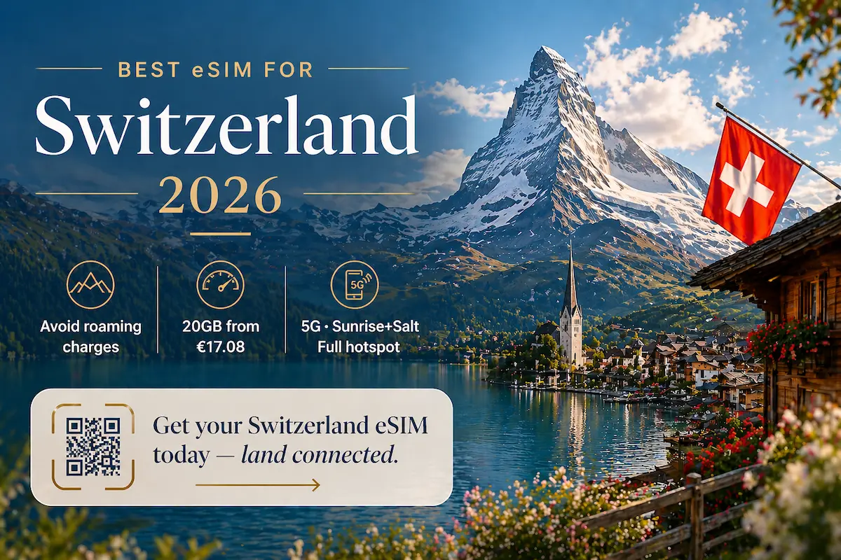 Best eSIM for Switzerland 2026 with Matterhorn view – avoid roaming charges and get 20GB from €17.08
