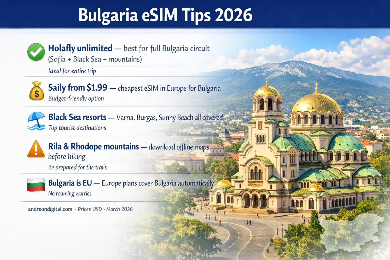 bulgaria esim travel tips 2026 sofia black sea rila mountains saily cheapest