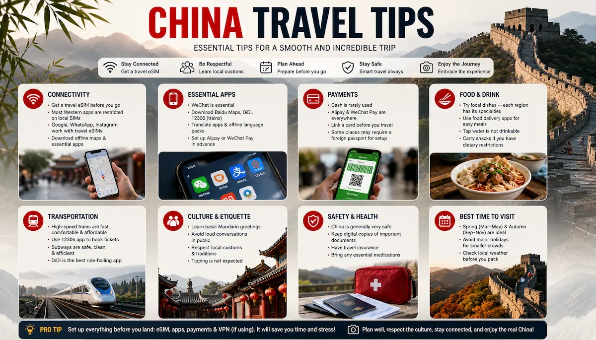china travel tips 2026 esim apps payments transport food guide beijing shanghai travel