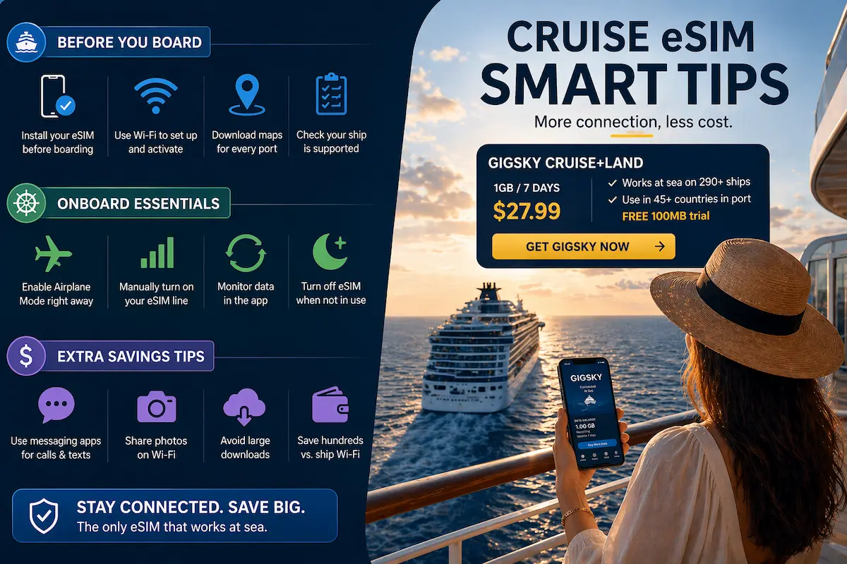 cruise esim tips 2026 how to install activate and save money using gigsky at sea and in port