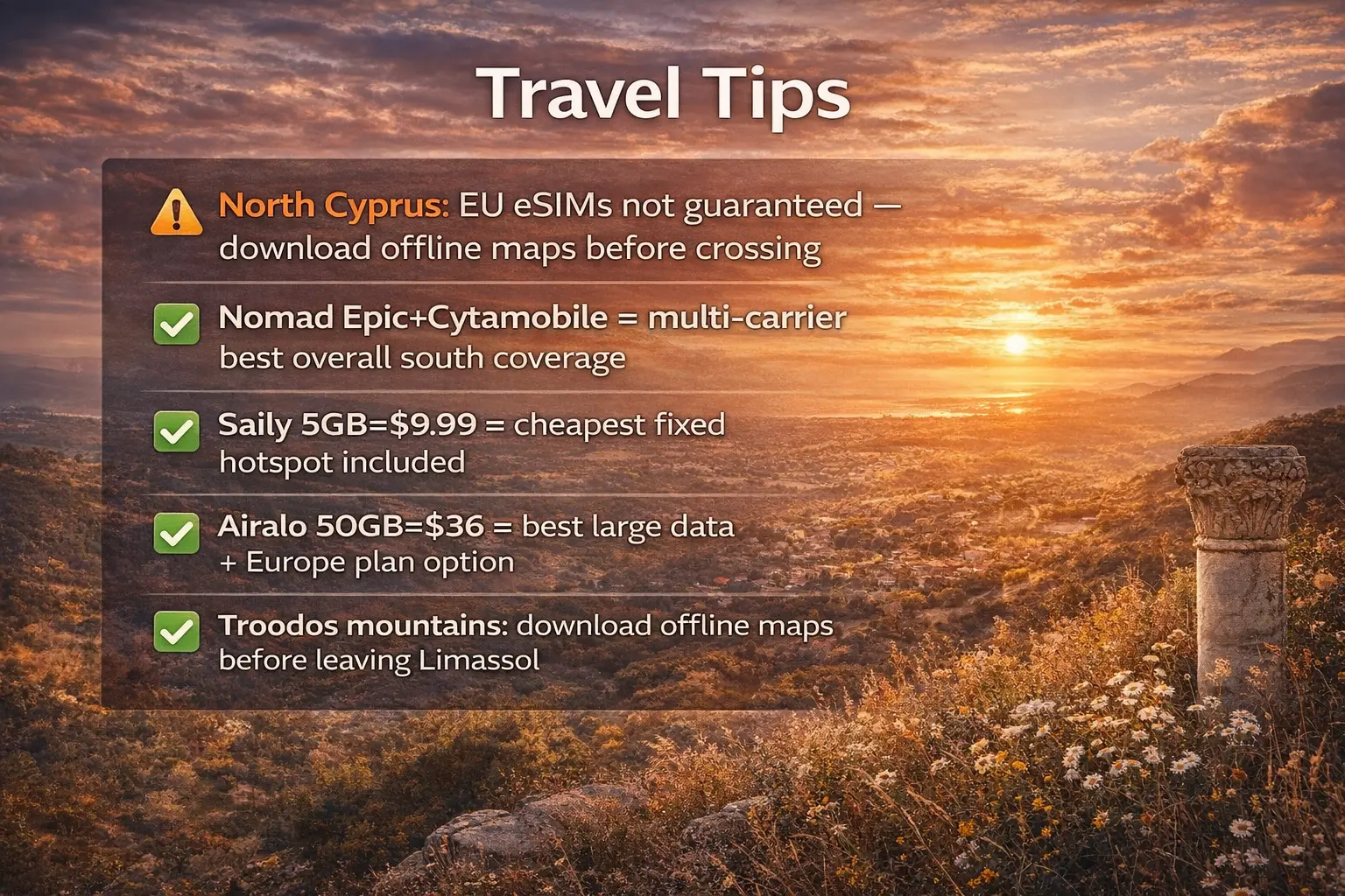 best esim for cyprus 2026 travel tips north cyprus offline maps troodos coverage