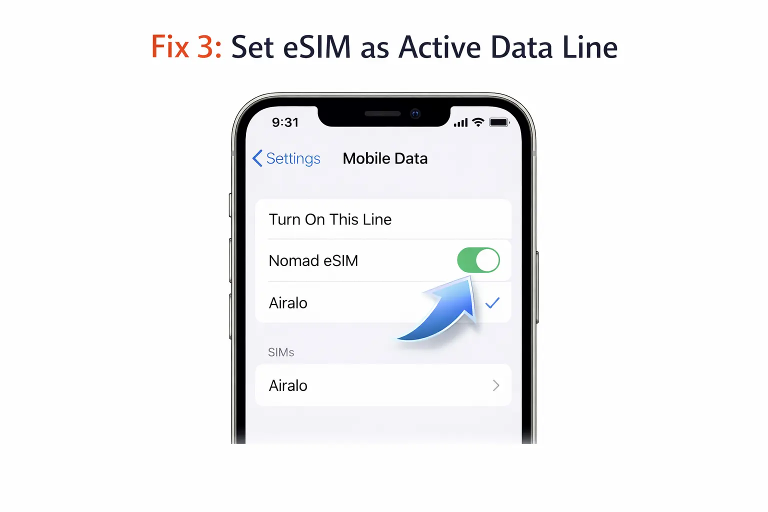 esim set active data line iphone