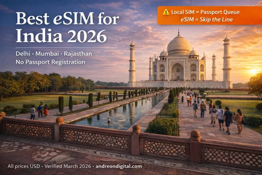 best esim india travel 2026 delhi mumbai rural jio airtel coverage no registration