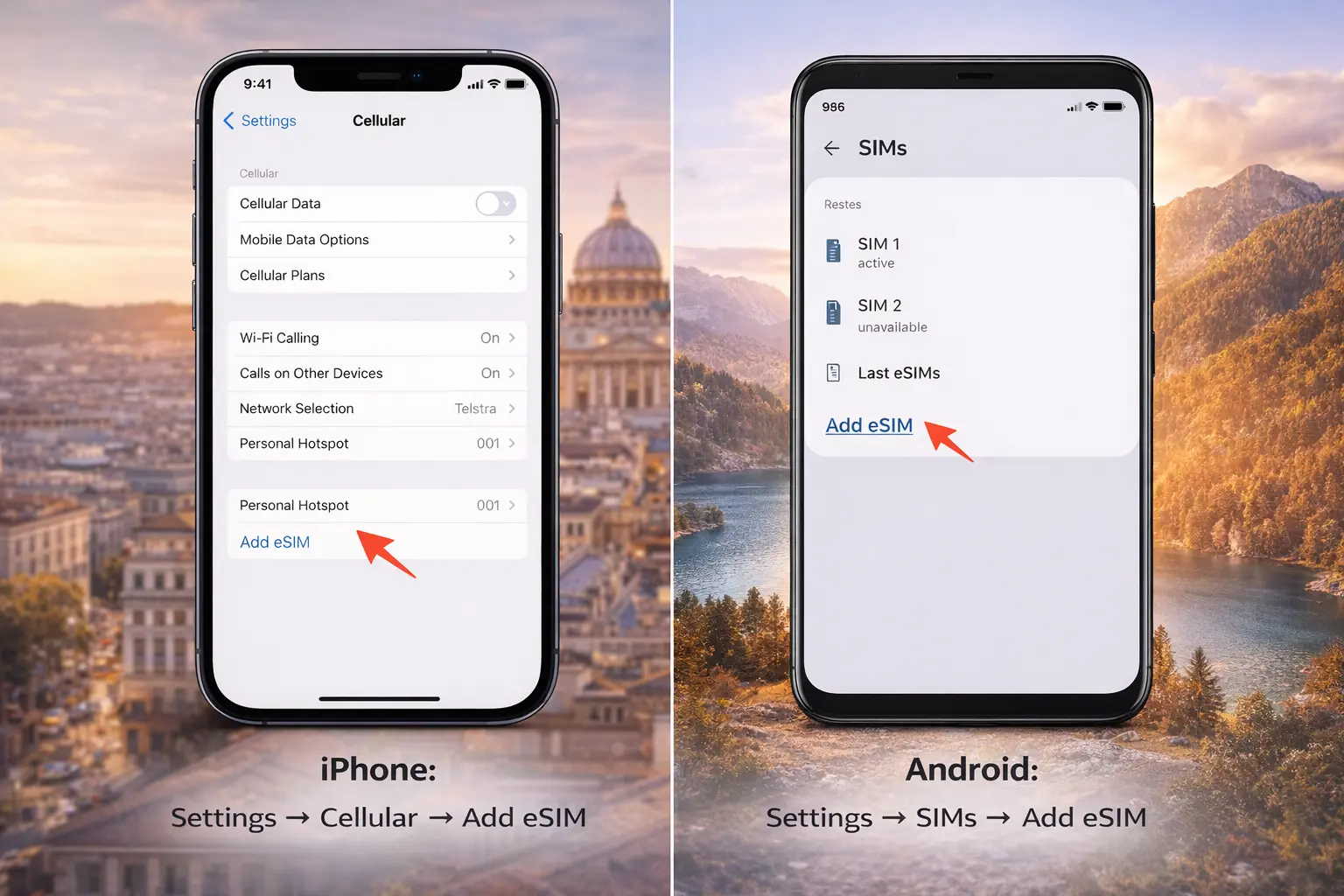 esim setup iphone vs android step by step