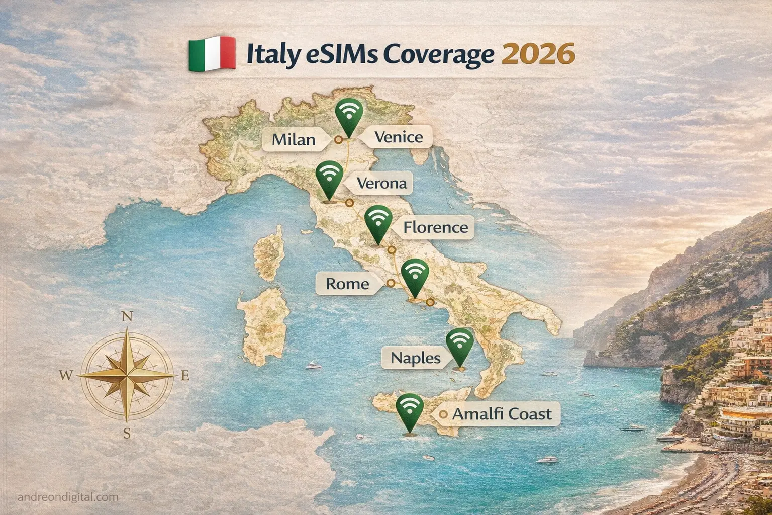esim coverage italy rome venice amalfi coast tuscany tips