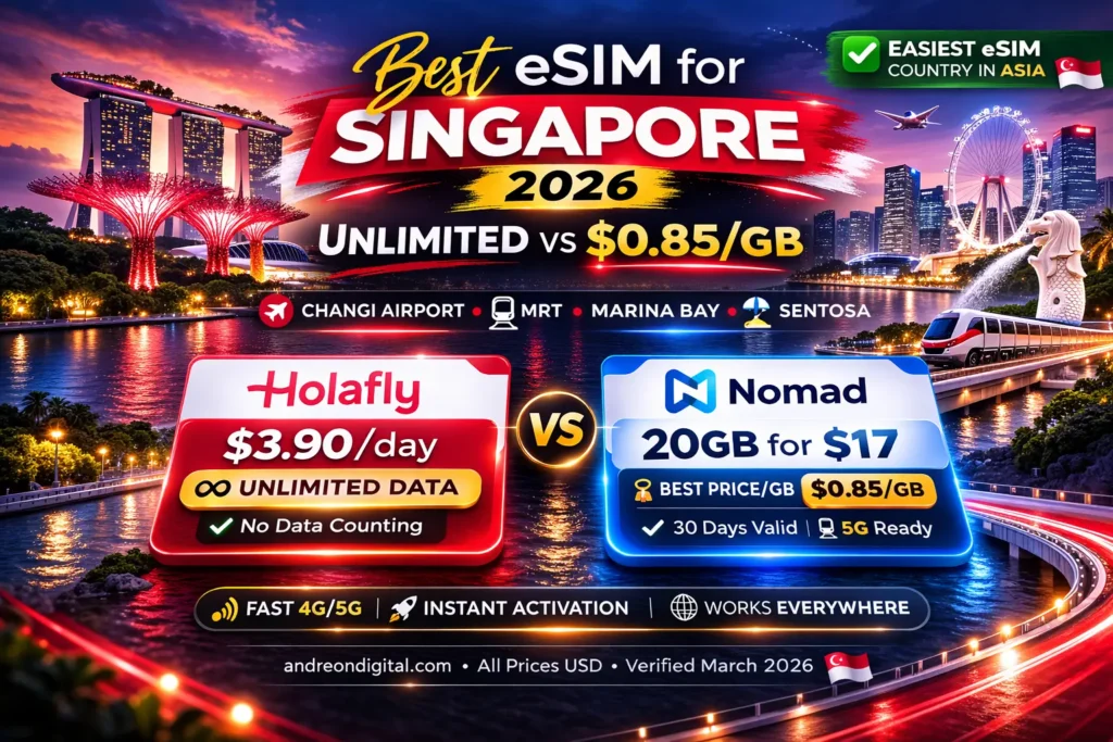 best esim singapore 2026 unlimited data changi airport mrt coverage guide