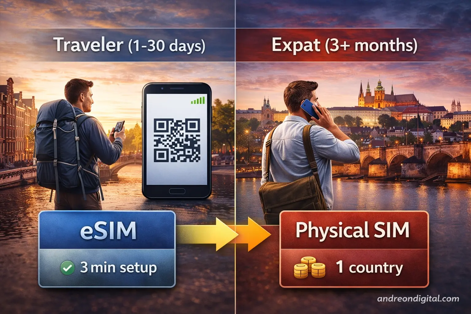when to choose esim or physical sim card europe travel scenarios