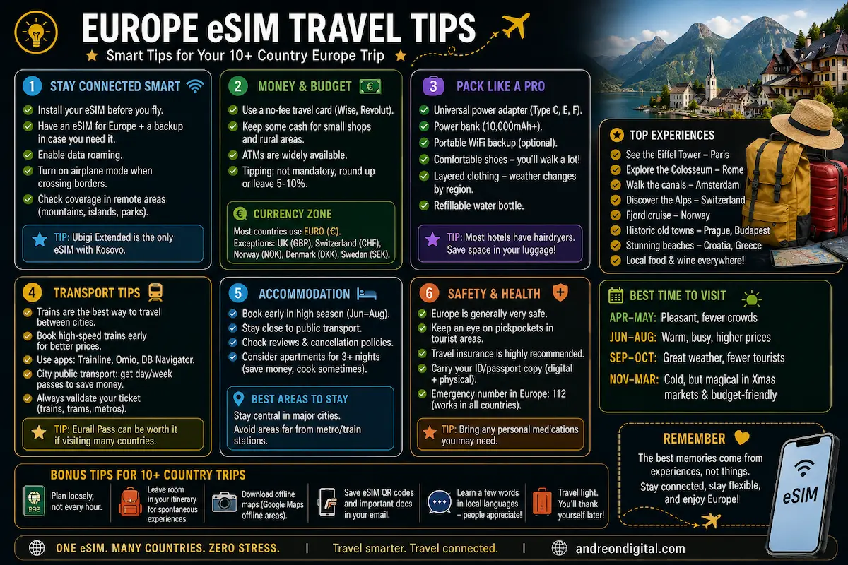 europe esim travel tips 2026 multi country trip guide interrail backpacking europe connectivity tips
