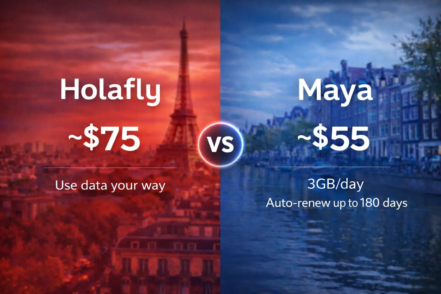 holafly vs maya mobile 30 day unlimited esim comparison