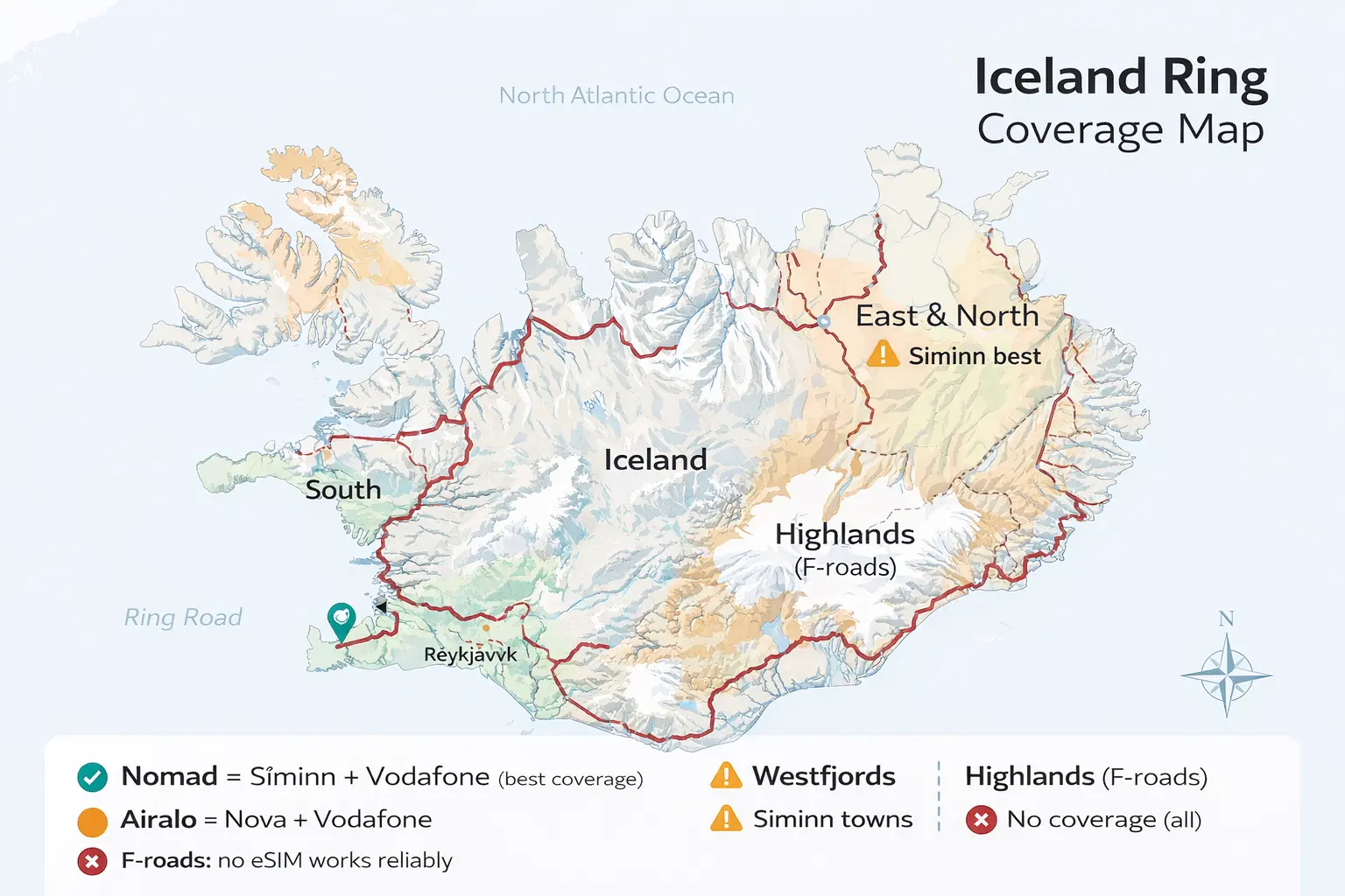 best esim for iceland 2026 coverage map ring road vs highlands where signal actually works