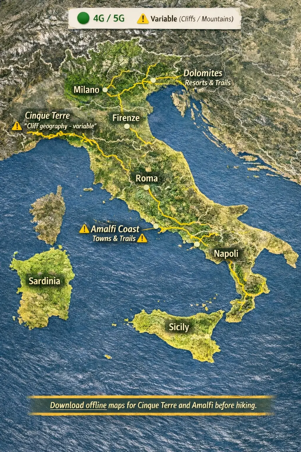 italy esim coverage map 2026 cities vs amalfi coast dolomites signal travel guide