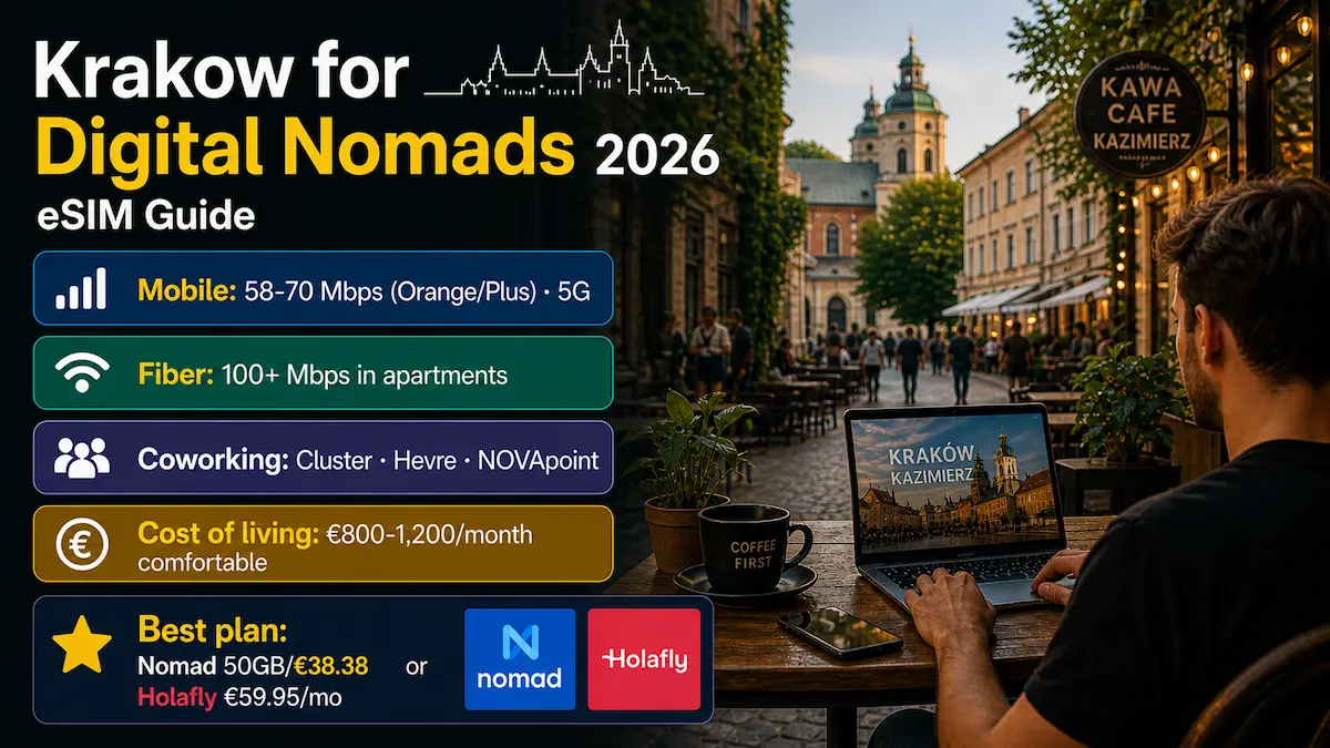 krakow digital nomads 2026 esim guide internet speed cost of living coworking poland remote work