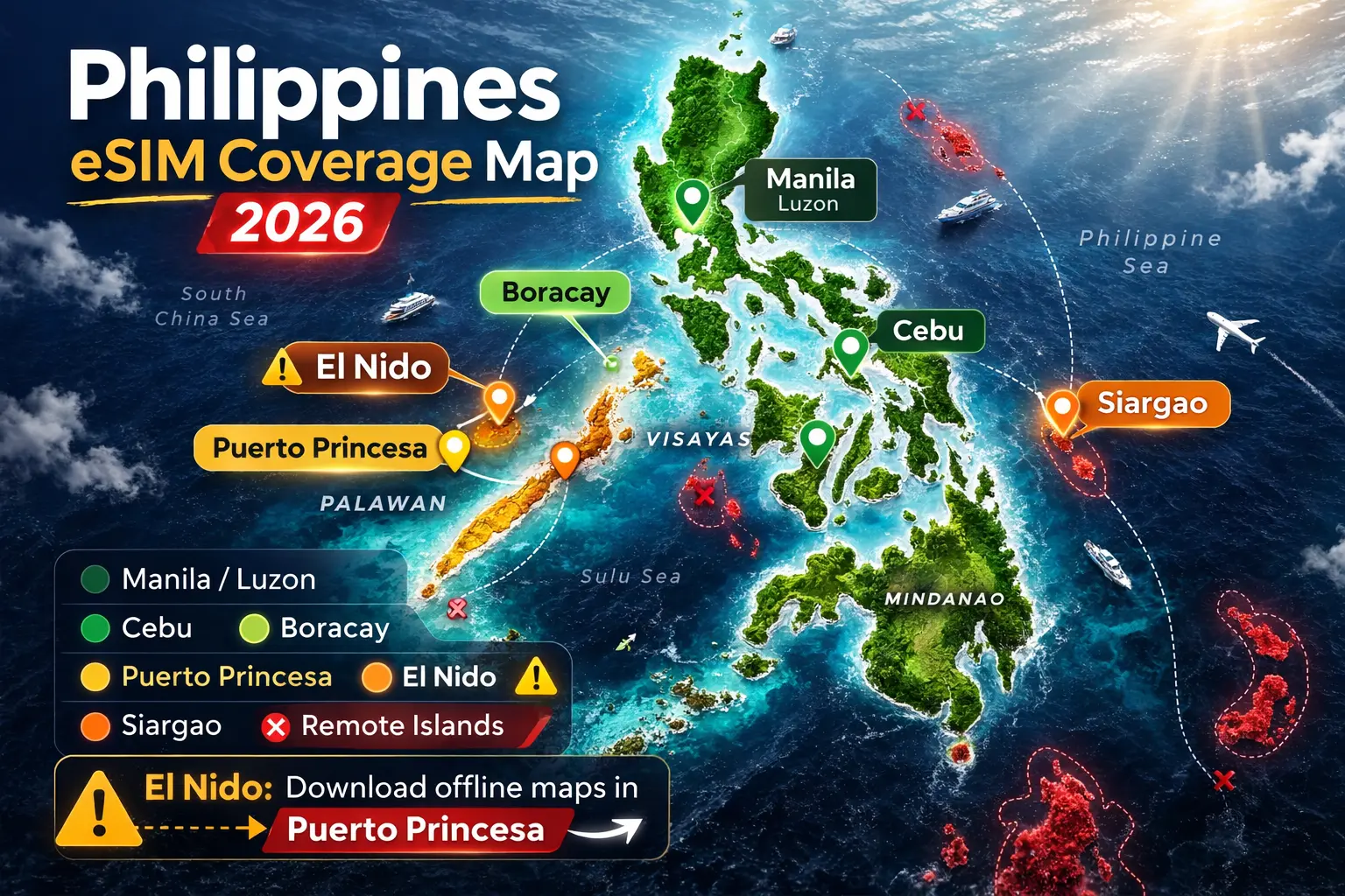 Philippines eSIM Signal Map 2026 Globe Smart Palawan Boracay El Nido best esim for philippines 2026 coverage map
