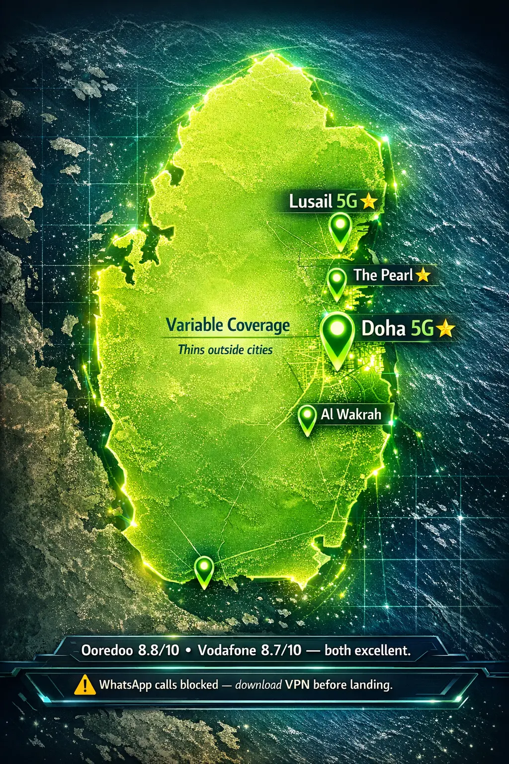 Qatar eSIM 2026 Coverage — Full Signal Map + 5G Hotspots Explained Qatar eSIM coverage 2026 with 5G in Doha and full country signal including Lusail and Al Wakrah
