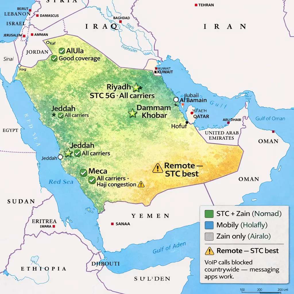 Saudi Arabia eSIM Coverage Map 2026 – STC vs Zain vs Mobily best esim coverage saudi arabia map 2026 stc vs zain network