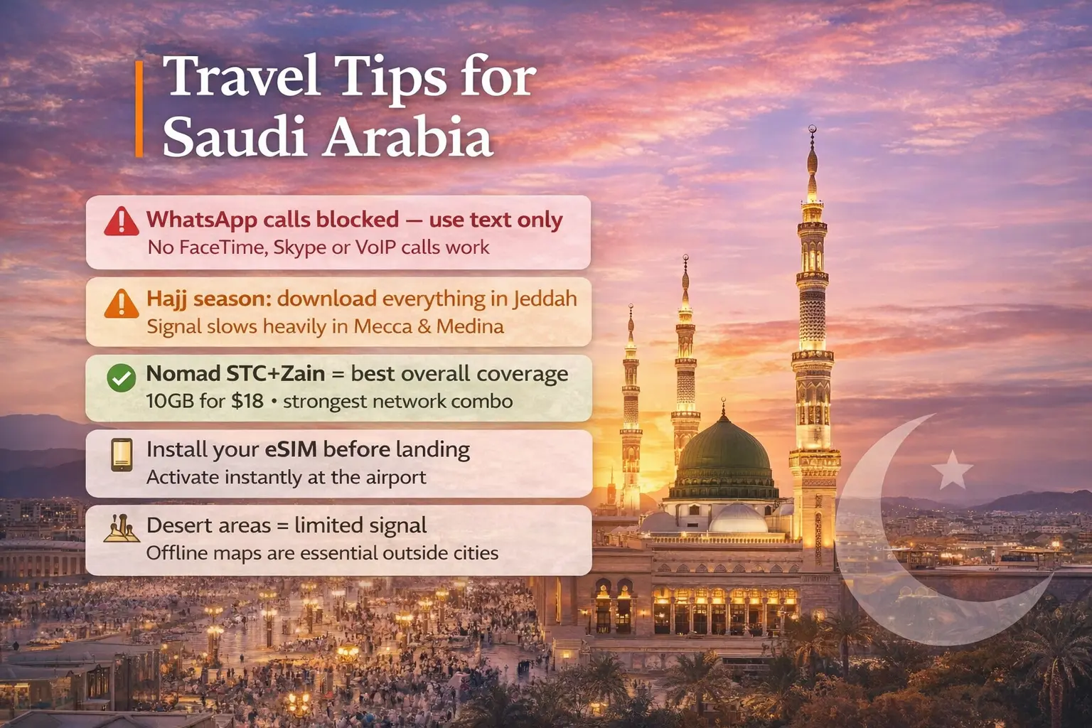 Saudi Arabia eSIM Tips 2026 – What Travelers Must Know best esim saudi arabia tips 2026 hajj signal whatsapp blocked stc coverage