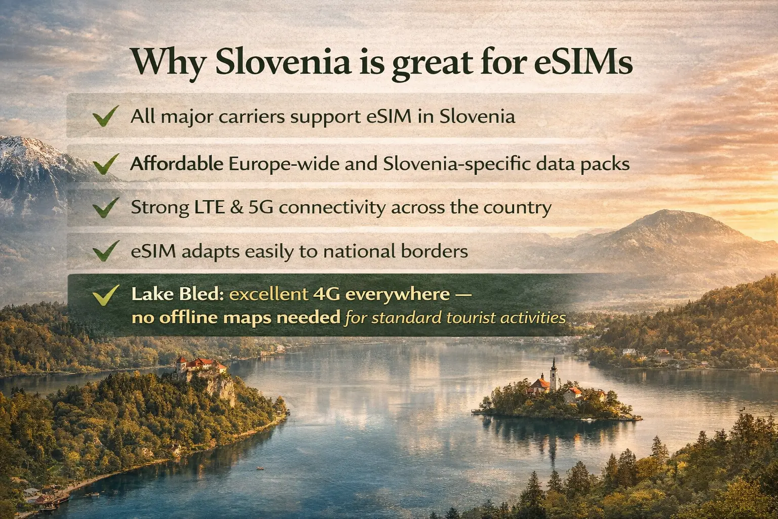 Slovenia eSIM Tips 2026 Lake Bled Julian Alps Ljubljana Offline Maps Holafly Nomad best esim for slovenia 2026 lake bled coverage 4g