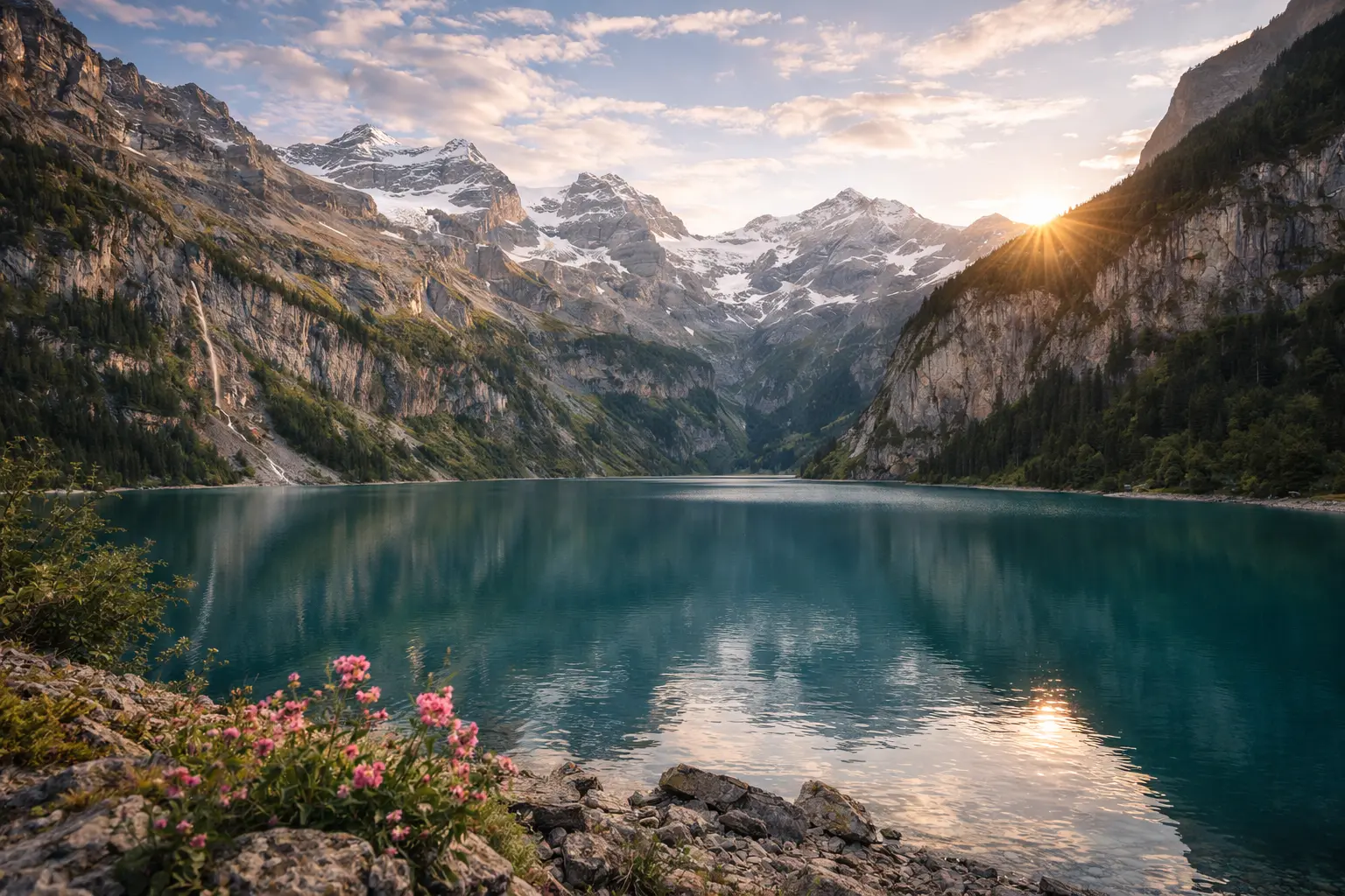 switzerland alps lake sunset esim coverage swiss mountains travel internet 2026