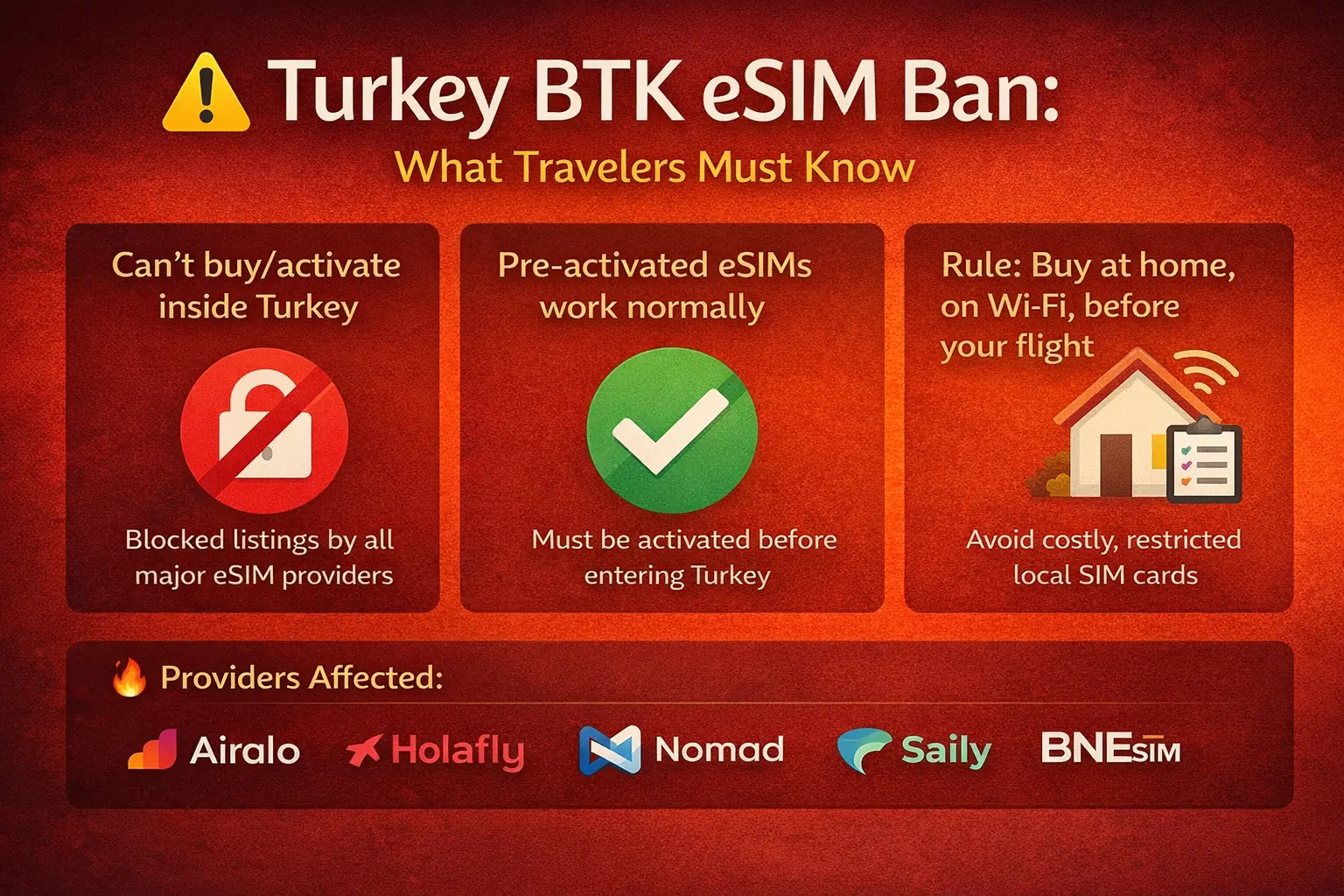 Turkey BTK eSIM Ban 2025 turkey btk esim ban 2025 airalo holafly nomad blocked