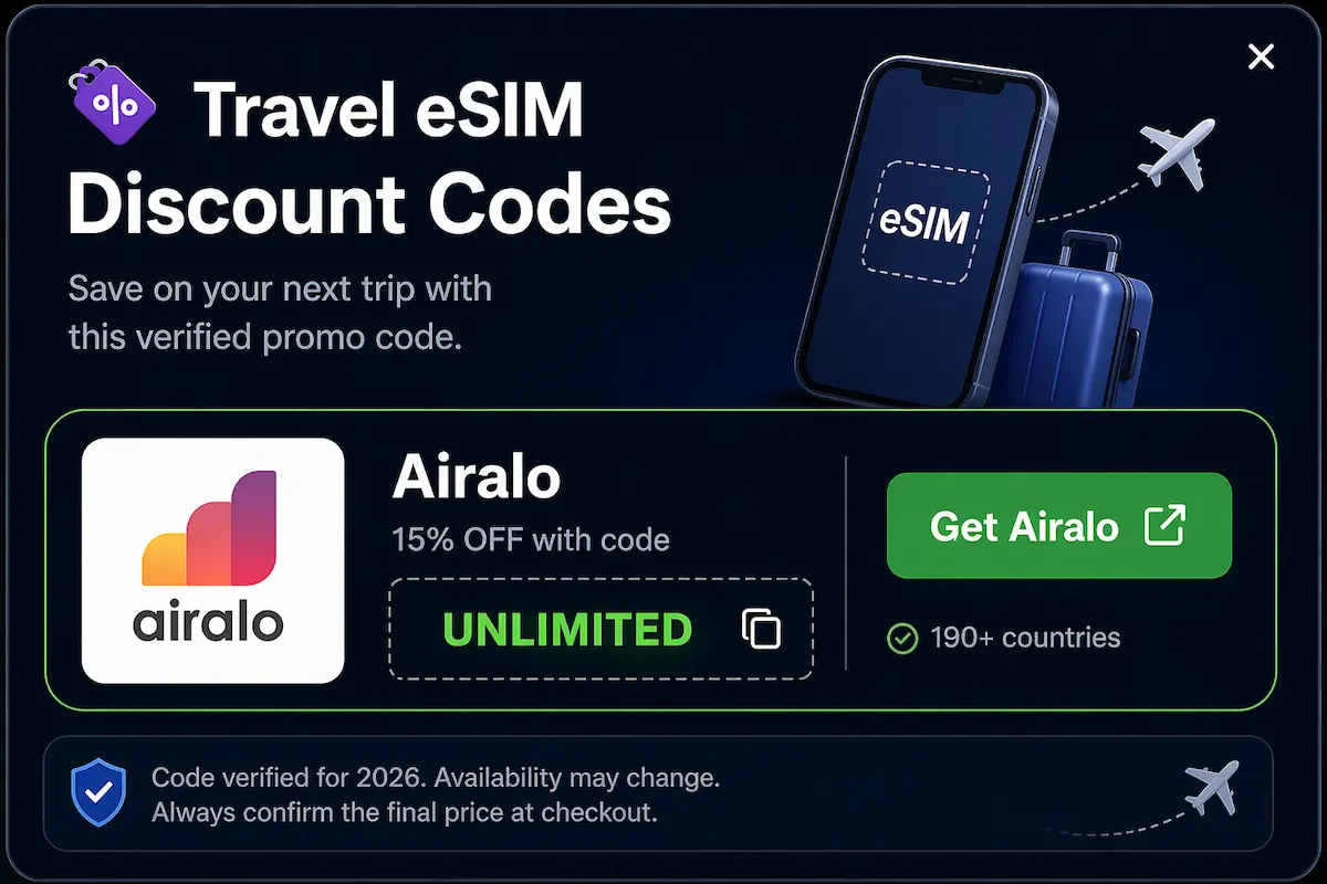 Airalo eSIM discount code 2026 15% off international travel data