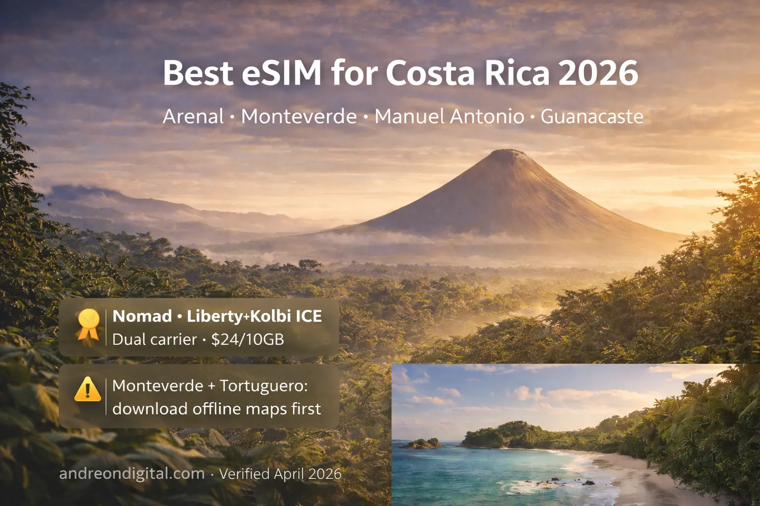 Best eSIM for Costa Rica 2026 real coverage map Arenal Monteverde Tortuguero Nomad